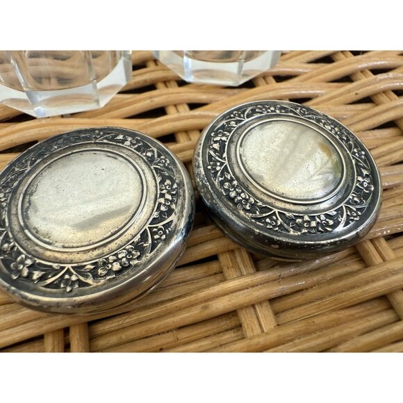 Antique 30's Vanity Jars Cut Crystal Floral Wallace Sterling Silver Tops Set 3 - Picture 9 of 16